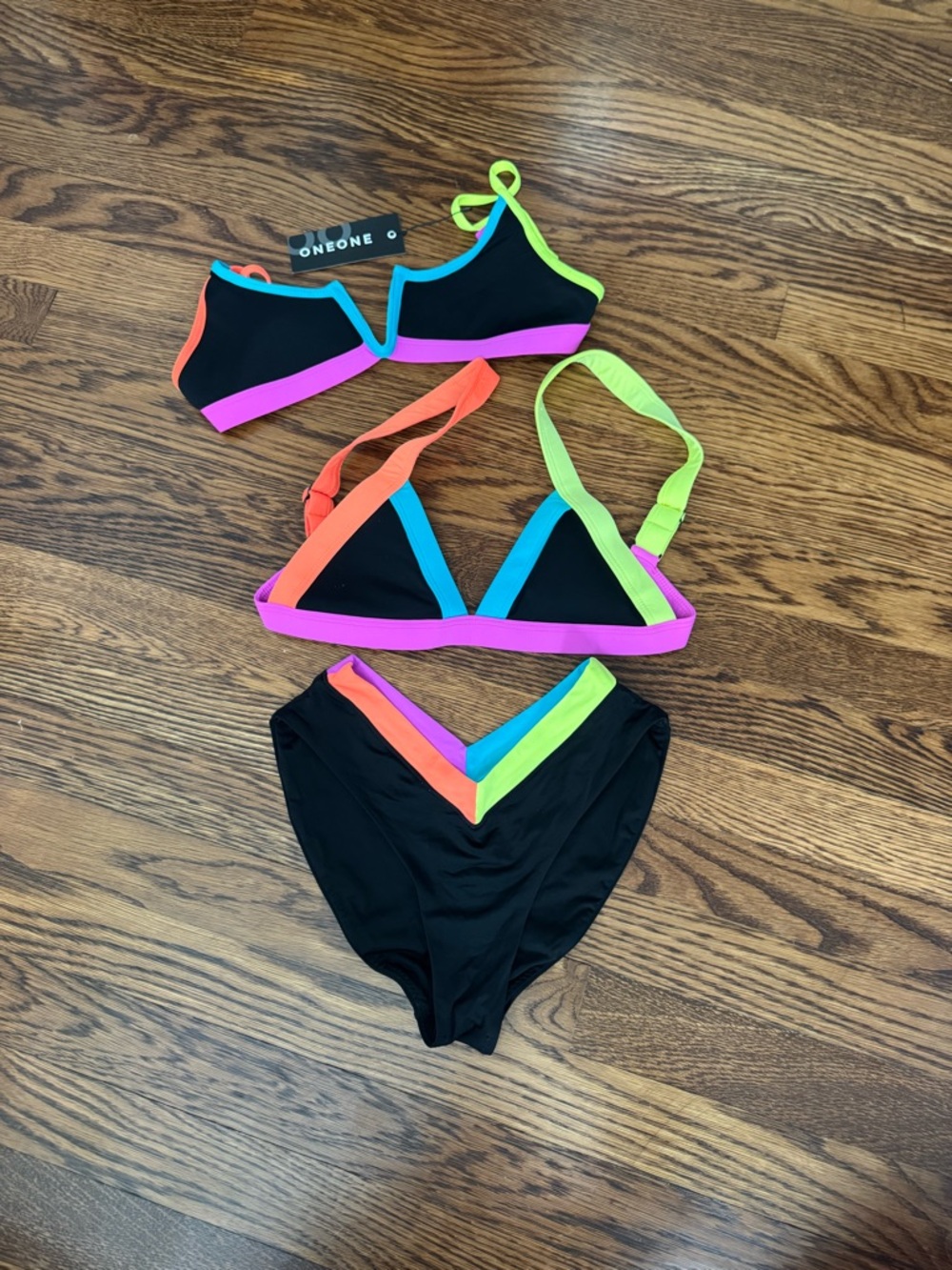 ONEONE Women's Black Bikini with Neon Trim Small